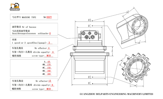 Belparts Excavator Spare Parts Final Drive Travel Motor Assy For TM03CY