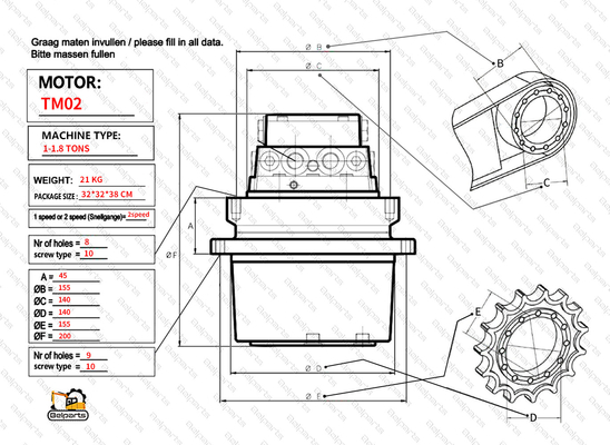 Excavator Parts CX27B CX22B KX61-3 CX27T TB15 PC20 Travel Motor Assy For TM02