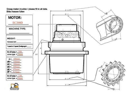 Belparts Excavator Parts EC200D VOE14719059 Volvo Travel Motor
