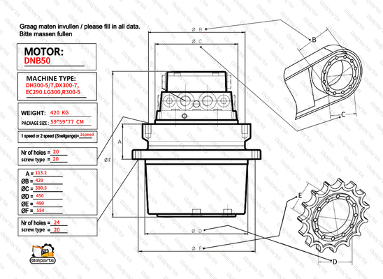 DNB50 Excavator Part Number Final Drive Assy for Doosan DX300-7 DH300-5 Travel Motor Assy