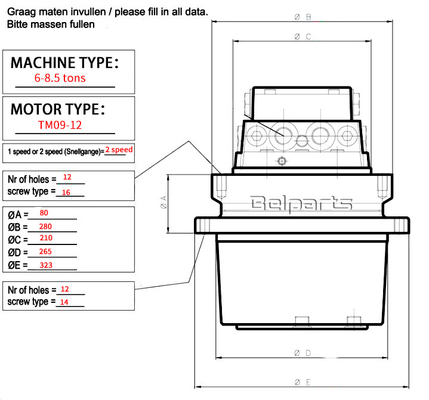 Belparts Excavator TM09 GM09 Final Drive Assy SK60 SK75 Travel Motor For Kobelco