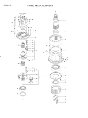 Excavator Swing Gearbox Reduction R380LC-9SH  R430LC-9SH  31QA-10141 Swing Gearbox