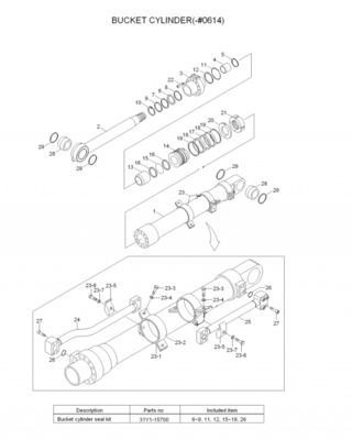 Excavator Hydraulic Cylinder R210-7 R210LC-7 Bucket Cylinder Assy 31N6-60110