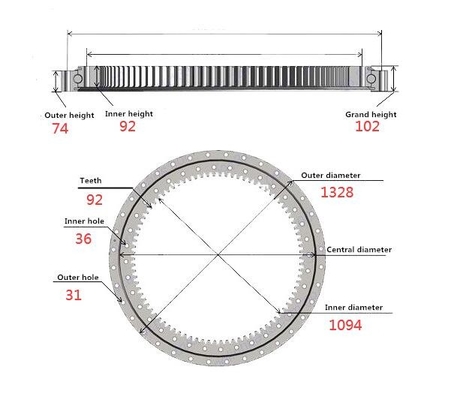 JCB200 JS210 JCB220 JS235 Excavator Spare Parts Swing Bearing JRB0017 Gear Ring Turnable